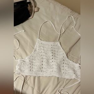 White crochet halter top